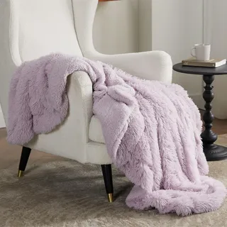 BEDSURE Kuscheldecke - Flauschig Decke, Warm Sherpa Sofadecke, Dicke Felldecke, Couchdecke, Flauschige Kunstfelldecke, Wohndecke für Couch, Lila, 130x150 cm