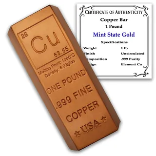 mint state gold Briefbeschwerer Kupferbarren 0,5 kg 999 reines Chemieelement Mint State Gold