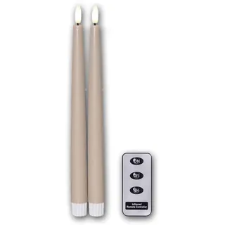 Star Trading 061-86 LED-Kerze "Flamme Slim", 2er Set natürliche Flamme, beige, Kunststoff/Wachs, je ca. 2,1x28,5 cm, Fernbedienung, inkl. Batterie, Timer, Vierfarb-Karton
