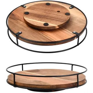 Drehteller Schrank Organizer Groß, Tablett Rund Gewürzregal Drehbar Holz 25cm, 360° Drehbarer Gewürzhalter Anti-Rutsch, Drehplatte Küche Organizer für Gewürze Kühlschrank Bad Kommode