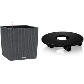 Lechuza "Cube Cottage 40" Pflanzgefäß mit ERD-Bewässerungs-System, Granit, 40 x 40 x 40 cm & Rolluntersetzer für Classico 50