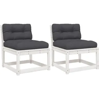 vidaXL Gartensofas mit Kissen 2 Stk. Weiß Massivholz Kiefer