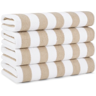 Arkwright California Cabana gestreiftes Oversized Strandtuch 4er Pack Ringgesponnene Baumwolle Doppelgarnstärke - Perfektes Pool-Handtuch, Strandtuch, Badetuch (Extra groß, 76,2 x 177,8 cm) (Beige)