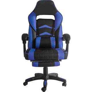 Aga Spielstuhl, Bürostuhl, Drehbarer Spielstuhl, Gamingstuhl, Racing Schreibtischstuhl,Chefsessel mit Fußstütze Schwarz - Blau - Blau