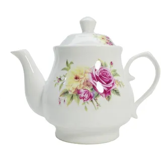 Porzellan-Teekanne, weiße Keramik-Teekanne mit Blumenmuster, für Kaffee, Tee, Wasser, Vintage-Keramik-Wasserkocher (800 ml)