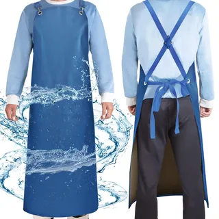 SHEOMERN Wasserdichte Schürze aus PU-Gummi, zum Geschirrspülen, robuste Metzgerschürze, verstellbare Schürze mit Kreuzrücken, für Spülmaschine, blau, 45x26 inch (115x68 cm)