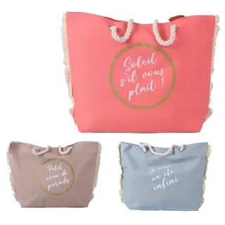 Sunny Days Happy Summer Strandtasche, goldfarben, mit Fransen, 3 Farben sortiert, Rosa, Retro