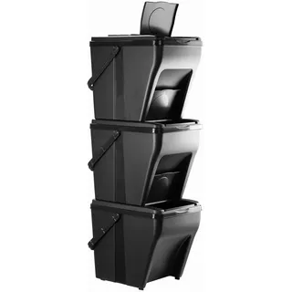 KADAX modularer Mülleimer aus Kunststoff "Arbol", Biomülleimer, Müllsortierer, Schwarz, 25L, 3 Stück - Schwarz