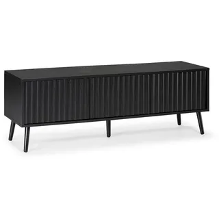 VS Venta-stock Tv-Element Lluvia 3 Türen, Schwarz , Holzwerkstoff , Rechteckig , 130x45x40 cm , Wohnzimmer, TV Möbel, Lowboards, Lowboards stehend
