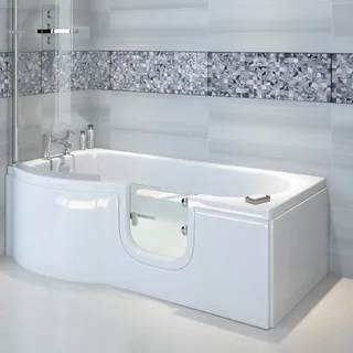 SKALI Badewanne mit Tür/Seniorenbadewanne 167,5x85/75cm, Links,Komplett-Set