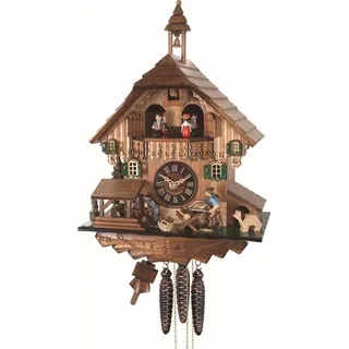 Engstler - 4488_MT - Kuckucksuhr - 1-Tag-Kettenzugwerk - Nussbaum - mit Musik mit Tanzpaar - 35 cm