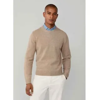 Hackett London für Herren. HM7000075 Einfarbiger Wollpullover beige (XL), Lässig, Wolle