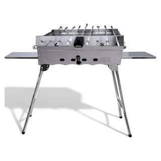 Edelstahl Schaschlik Grill mit 9er Drehspieß und Edelstahlmotor, 10 Spieße - Silber