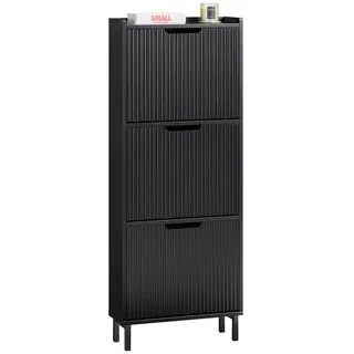 SoBuy Schuhschrank Schwarz Holzwerkstoff, Metall, 50x130x19 cm, Garderobe, Schuhaufbewahrung, Schuhkipper