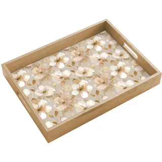 OnlyWow Tablett Blumen - künstlerisch - Gold 40x30 cm , Beige , Holz , Echtholz,Eiche , Rechteckig , 40x5x5 cm , Geschirr, Tischkultur & Serviergeschirr, Tabletts