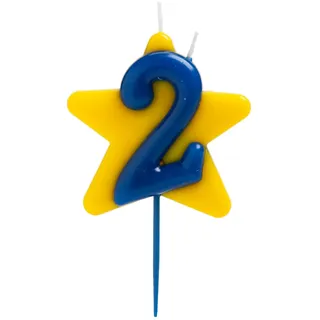 dekora - Solidarische Geburtstagskerze Stern für Kuchen, Zahl 2, Stiftung Pequeño Deseo, Geburtstagskerzen Zahlen 9,5 cm mit Zwei Dochten, Lebensmittelecht