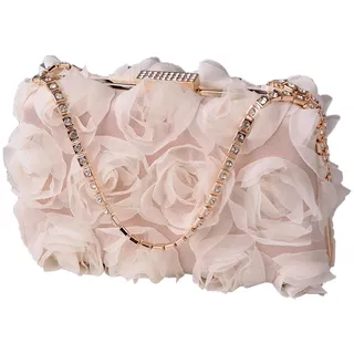 CORIOS Damen Abendtasche Blumen Clutch Tasche Elegante Handtasche Mini Rose Schultertasche Luxuriös Umhängetasche für Hochzeit Bankett-Party Abschlussball Champagner