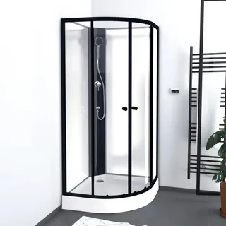 Aurlane Komplettdusche Viertelkreis mit Schiebetür 85 x 200 cm schwarz Sicherheitsglas