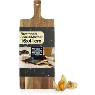 Moritz & Moritz Servierbrett Holz mit Marmor - Servierplatte Schwarz - Akazie Käsebrett als Deko zum Anrichten und Servieren von Käse, Fisch, Fleisch
