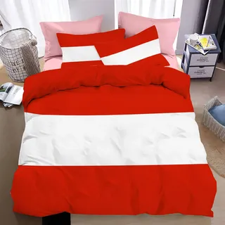 DACRWEKZ Patriotismus Bettwäsche 135×200 cm Österreichische Flagge - Fein-Biber Bettwäsche-Set Rot, 100% Mikrofaser,mit Reißverschluss und 1 Kissenbezüge 80x80cm