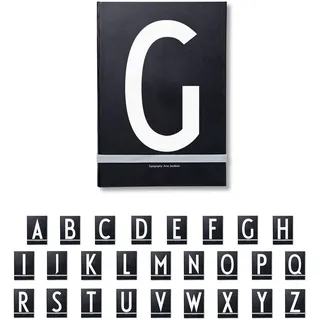 DESIGN LETTERS Buchstaben Notizbuch A5 A-Z Schwarz | Nutzen Sie das unlinierte Notizbuch als Bullet Journal, 2024 Planer | Notizbuch A5 mit elastischem Verschlussband | 146 nummerierte Seiten