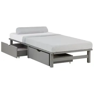 Homestyle4u Bettschubkasten 2er Set Grau 82/53,3 cm , Holz , Schlafzimmer, Betten, Bettgestelle- Einzelteile, Bettkästen