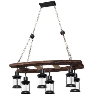 Levitantes Rustikaler 6-flammiger Anhänger E27 in braun, ideal für die Dekoration von Räumen im Landhausstil und für warme Beleuchtung.