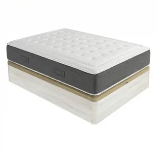 DUÉRMETE ONLINE - Packung Viskoelastische Matratze Bio Nature Dicke 24 cm + Klappbett aus Holz, große Kapazität | Farbe Polar 135 x 190