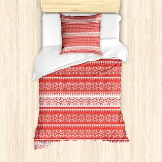 ABAKUHAUS nordisch Mantele, Schwedische Vintage-Motiv, Milbensicher Allergiker geeignet mit Kissenbezügen, 135 cm x 200 cm - 80 x 80 cm, Vermilion Weiß - Weiß