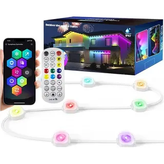 INF Smarte LED-Dachrinnenbeleuchtung, 15m, 30 Lichter, Bluetooth, für Außen