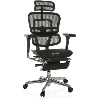 hjh OFFICE Chefsessel mit Fußablage ERGOHUMAN Plus LEGPRO GEN2 Originales Design, 24h Einsatz, Bürosessel mit Vollausstattung ergonomisch, Netz Schwarz