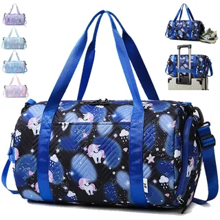 AUNGKWANG Einhorn Yogatasche, Sporttasche Mädchen, Wasserdicht Turnbeutel, Reisetasche Kinder, Gym Bag, Schwimmtasche, Sportrucksack, Trainingstasche mit Schuhfach & Nassfach (Schwarz)