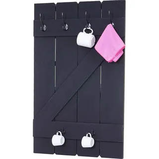 Tassenhalter HWC-D13, Hängeregal Tassenbrett Wandboard, 6 Haken 91x60cm dunkelgrau - Grau