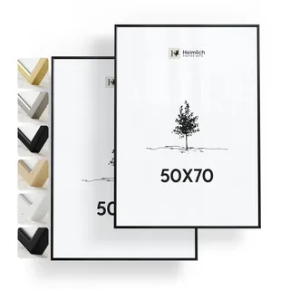 Heimlich® - Bilderrahmen - 50x70 cm, Aluminiummetall, Schwarz, 2er-Pack - Große DIY-Collage-Rahmen mit Folienabdeckung - Nur zur Wandmontage