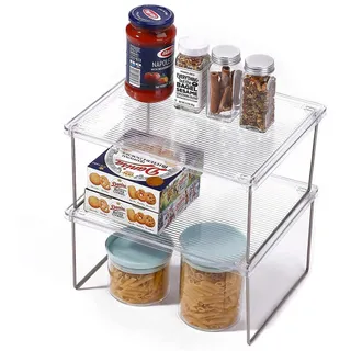 IVYHOME Speisekammer-Organizer, Schrank-Aufbewahrungsregal, stapelbarer Küchenschrank, faltbarer Arbeitsplatten-Regal-Organizer, 2 Stück