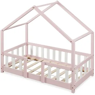 [en.casa] Kinderbett Treviolo 70 x 140 cm Kiefer massiv Rosa/Weiß