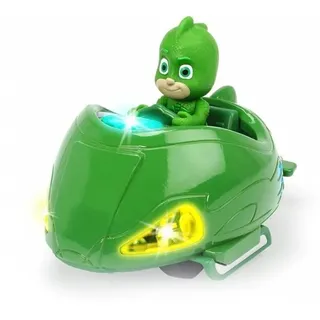 DICKIE Toys PJ Masks Mission Racer Gekko, Die-Cast Fahrzeug mit Freilauf, Licht & Sound, spielt Titelmelodie aus der Serie, inkl. Gecko Figur, 12 cm, grün, inkl. Batterien