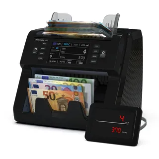 DETECTALIA V30 Banknotenzähler & Falschgelddetektor mit Dual CIS, 4,5” Touchscreen + Externes Display, Seriennummern-Lesung, Multiwährungs-Mischzählung, 1200 Scheine/Minute, USB