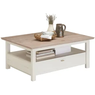 Hom`in Couchtisch , Grau, Weiß , Holzwerkstoff , 2 Schubladen , rechteckig , eckig , 80x45x110 cm , Stauraum, offenes Fach , Wohnzimmer, Wohnzimmertische, Couchtische, Couchtische eckig