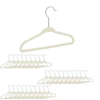 Relaxdays Kinderkleiderbügel Samt, rutschfeste Kleiderbügel, Steg & Kerben, Mädchen & Jungen, drehbar, beige, Pack, 30, Creme