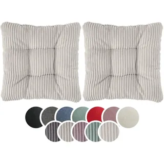 sleepling 2er Set Stuhlkissen 38x38cm, Sitzkissen Stuhl Bank, Cord Beige | Weicher Möbelstoff 38 x 38 cm, Indoor & Outdoor, Made in EU, OEKO-Tex, Waschbar bis 30 Grad, 2 Stück