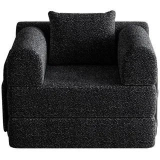 Okwish Schlafsofa 2-in-1 mit Armlehnen-Ablagefach Chenille Schwarz 200/90/85 cm , Textil , 181.6x49.5x94 cm , Wohnzimmer, Sofas & Couches, Schlafsofas, Schlafsessel