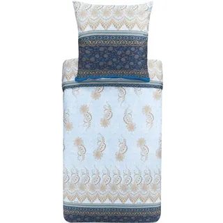 Bassetti Bettwäsche Garnitur Oristano B1 aus Baumwolle Mako-Satin in der Farbe Blau 2-Teilig mit Reißverschluss, Maße: 155cm x 220cm, 80cm x 80cm, 9323447