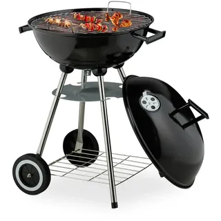 Relaxdays Kugelgrill , Schwarz , Metall, Kunststoff , 77 cm , Grills, Holzkohlegriller