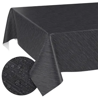 ANRO Tischdecke abwaschbar Wachstuch Wachstuchtischdecke Gartentischdecke Leinen-Optik Pflegeleicht Wasserabweisend 200 x 140 cm (Rechteckig) Anthrazit Schnittkante