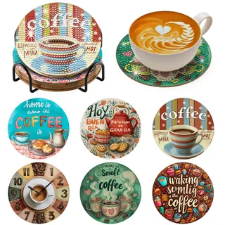 BNG Kaffee Diamond Painting Untersetzer Mit Halter, 6 Stück Kaffeebohnen DIY Bastel Untersetzer für Erwachsene, Kunstmalerei Sets für Frauen, Anfänger, Diamant Bastelzubehör