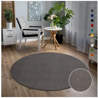 Sanat Teppich Uni Modern Teppiche fürs Schlafzimmer, Arbeitszimmer, Büro, Flur, Kinderzimmer und Küche - Grau, 200 cm Rund