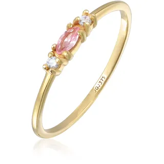 Silberring ELLI PREMIUM "Ring Vintage Zirkonia Marquise synth. Saphir 375 Gelbgold" Gr. 56, gold, Fingerringe, Damen, 56, Gelbgold 375, Silberring