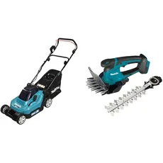 Makita DLM382PM2 Akku-Rasenmäher 2x18 V / 4,0 Ah, 2 Akkus + Doppelladegerät & DUM604ZX Akku-Grasschere 18V (ohne Akku, ohne Ladegerät)