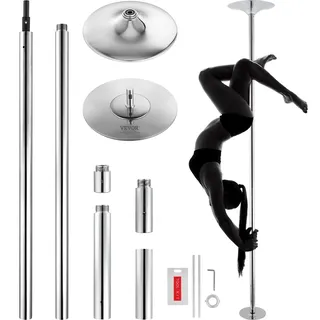 VEVOR Professionelle Tanzstange, Pole Dance Tanzstange Profi ca. 216,3-270 cm Höhenverstellbare Abnehmbare Fitnessstange Spinning Fitness Silber, Statische Tanzstange Fitnessstudios